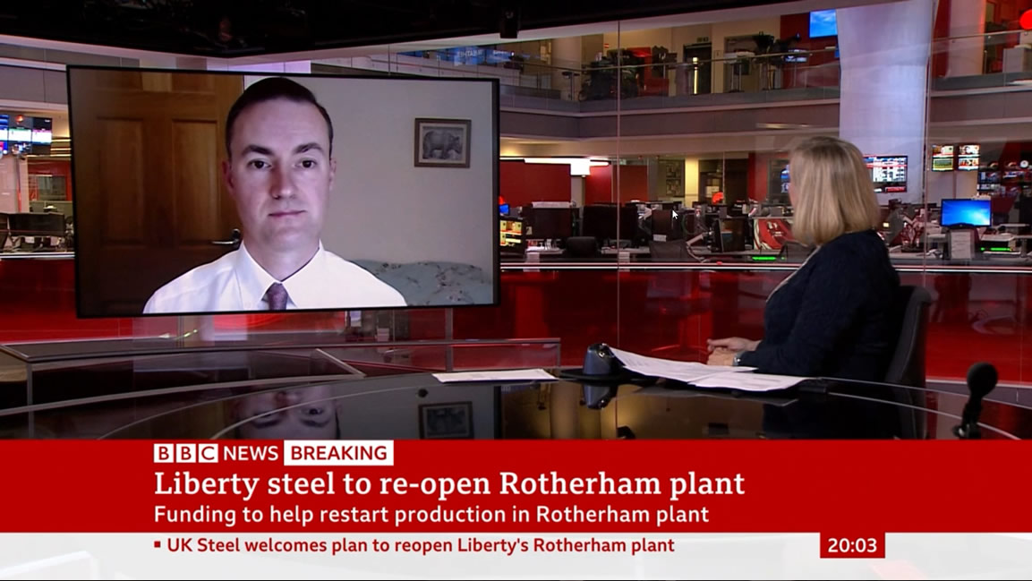 Chris McDonald talks to BBC News 24 about the re-opening of Liberty Steel's Rotherham plant - October 2021